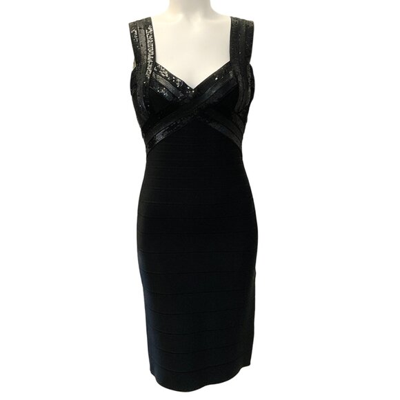 Herve Leger Black Sequined Jodie Ribbon Dress - Picture 1 of 4